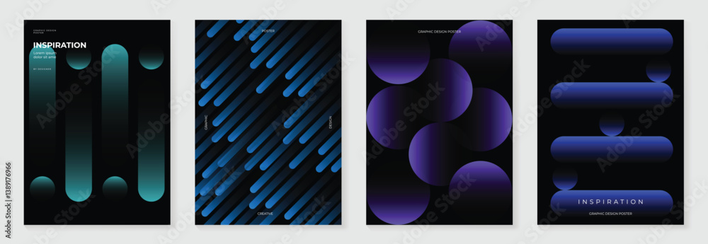Aufkleber Modern gradient poster background vector set. Minimalist cover template with vibrant perspective geometric prism shapes in motion. Ideal design for social media, cover, banner, flyer.
