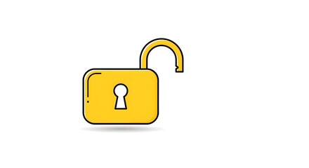 Yellow cartoon unlocked padlock with black outline on white.