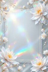 Elegant White Lotus Flowers and Gold Branches Frame Pastel Background