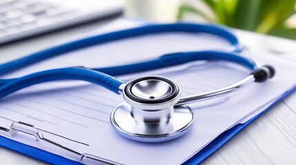 Stethoscope on Notepad with Keyboard in Background for Medical Themes