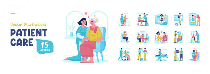 Illustration set of patient medical care vector design