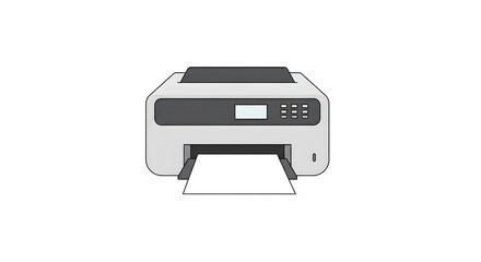 Simple illustration of a gray printer with paper sticking out.