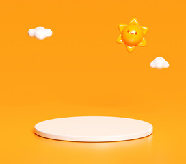 3D Minimal Summer Podium with Sun and Clouds