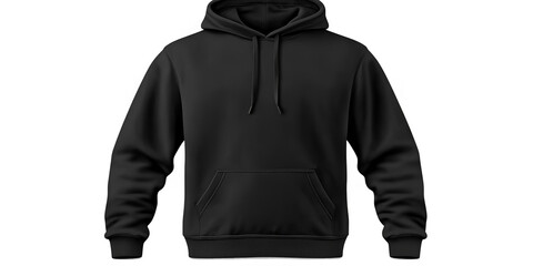 Isolated Black Hoodie Mockup Front View Illustration On Transparent Background