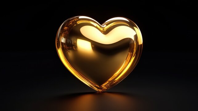 Golden 3D heart icon on a black background, perfect for customizable text in high-quality design - Powered by Adobe