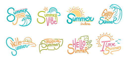 Naklejka premium Set hand drawn lettering collection for summer season