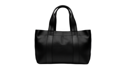 Isolated Black Leather Tote Bag Illustration With Transparent Background