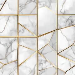 A geometric abstract design with white marble and gold accents
