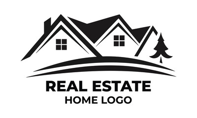 Fototapeta premium Real Estate House Logo. White and black House Symbol Geometric Linear Style isolated on Double Background. Architecture and Building Logos. Flat Vector Logo Design Template Element.