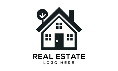 Real Estate House Logo. White and black House Symbol Geometric Linear Style isolated on Double Background. Architecture and Building Logos. Flat Vector Logo Design Template Element.