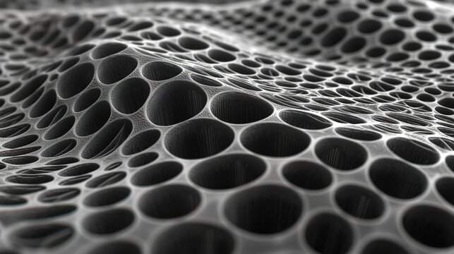 Futuristic Manufacturing Concept: 3D Printed Honeycomb, Laser Rings, and Carbon Fiber Matrix with Aerospace Gray Gradient. Abstract Additive Manufacturing Background for Creative Design and AI-Generat