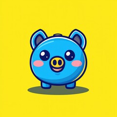 A charming and friendly cartoon piggy bank on yellow background