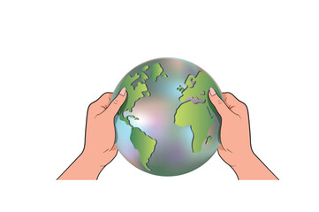 Human hands embrace the globe. The concept of saving planet earth, vector illustration
