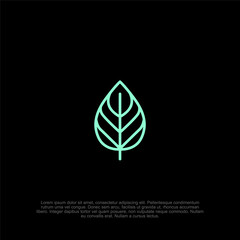 Minimalist Icon of a Leaf in Aqua Green on a Black Backdrop, Evoking Freshness, Growth, and Simplicity with a Clean, Modern Aesthetic Suitable for Design Projects