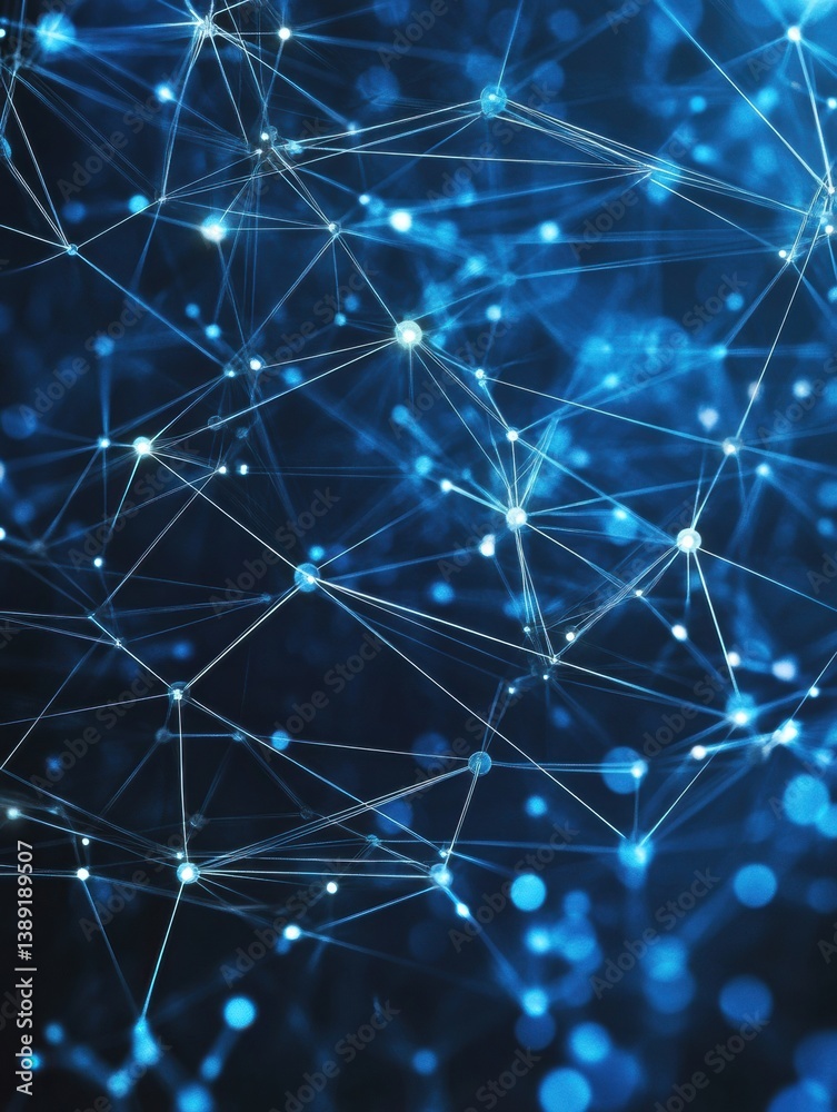 Poster Futuristic digital nodes and lines in a deep blue and white cyber theme create a mesmerizing network of connections