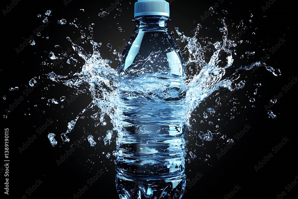 Aufkleber Dynamic splash of clear water from a plastic bottle creating a stunning visual effect : Generative AI
