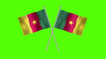 Flag of Cameroon, Cross Table flag of Cameroon on Green screen chroma key, Cameroon 3D Animation flag waving in the wind isolated on Green Background. 
