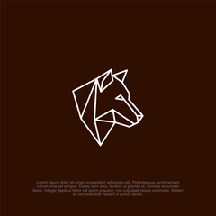 Geometric Wolf Head Silhouette for Modern Brand Identity or Sophisticated Home Decor, Minimalist Line Art on Earthy Brown Background, Elegant and Powerful 157 Characters