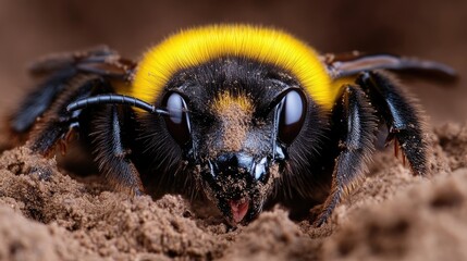 Close-up of a bee in the ground