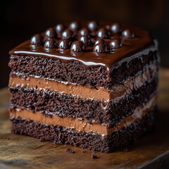 Chocolate layer cake with chocolate pearls