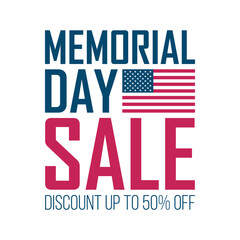 Memorial Day Sale commercial sign for Memorial Day shopping advertising. American national holiday sale promotion. Vector illustration.