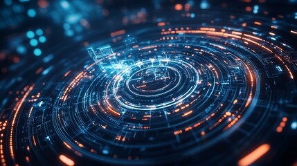 Abstract technology background with glowing circles and circuit board elements design concept