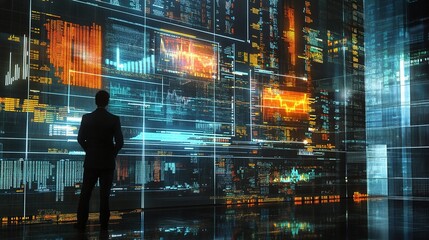 Fototapeta premium Business Finance Concept with Double Exposure Digital Data Visualization