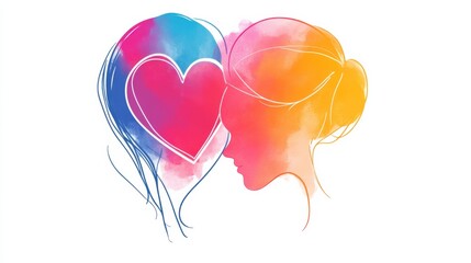 Colorful Abstract Illustration of Love and Affection Between Two Figures