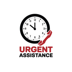 Urgent Assistance Logo with Clock and Phone &ndash; Emergency 24/7 Support Symbol Concept