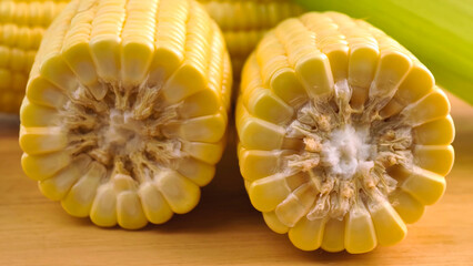 sweet corn on wooden background