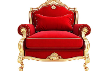 Ornate Red And Gold Chair Illustration On Isolated Black Background