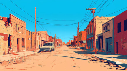 Obraz premium An apocalyptic view of a post-war city street in the shadow of the apocalypse. Times Ruin. Illustration