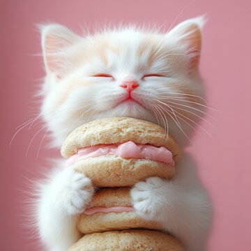 Cute kitten holding cookies