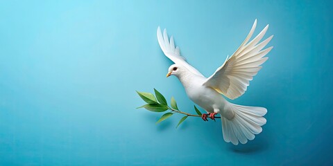 Fototapeta premium Aerial Peace Dove Olive Branch Blue Sky Photography - High Resolution Stock Image