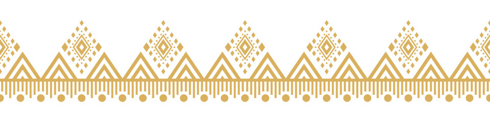 Gold ethnic border ornament. Geometric ethnic oriental seamless pattern. Stripe vector illustration. Native American Mexican African Indian tribal. Design border, textile, fabric, clothing, carpet.