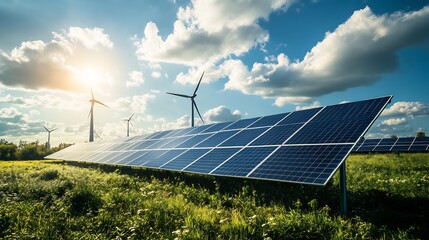 Solar Panels and Wind Turbines: A Serene Green Energy Landscape