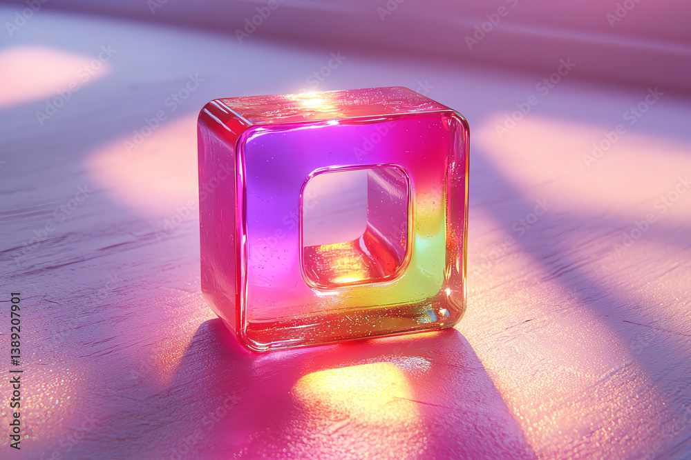 Poster a vibrant, multi-colored glass block reflects beautiful light patterns, adding a modern touch to any