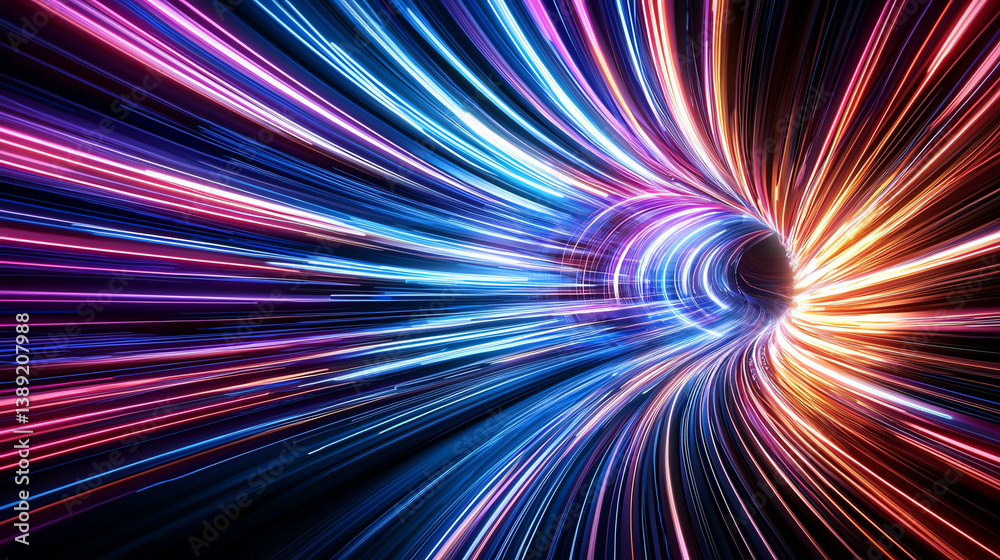 Aufkleber a vibrant, dynamic tunnel of light showcasing the convergence of color and motion, representing ener
