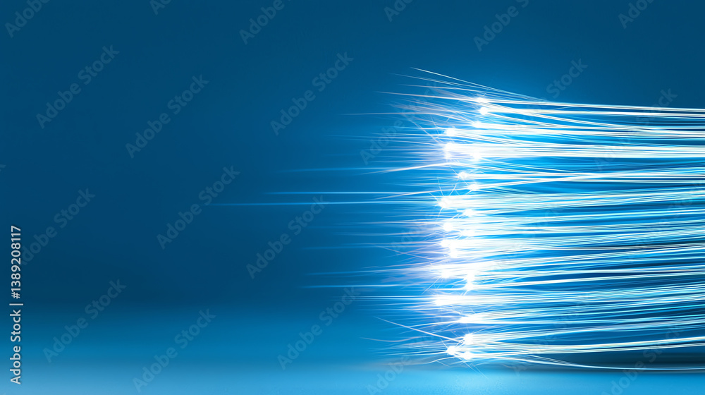 Poster a vibrant, high-speed representation of fiber optic technology, illustrating the flow of light in a 