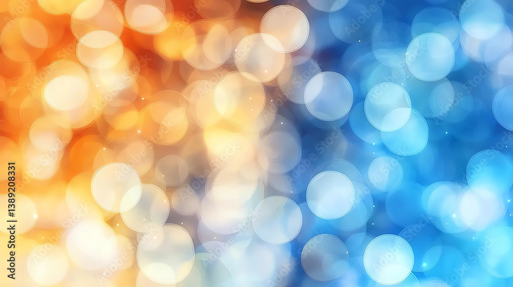 Poster a vibrant abstract background featuring a blend of orange and blue bokeh lights, perfect for creativ