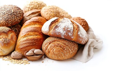 Freshly baked bread in front view, isolated on white background. Perfect for food photography, recipes, and bakery-related projects