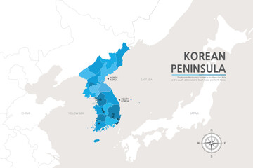 4.KOREAN PENINSULA2. The Korean Peninsula is divided into blue colors on the map of Northeast Asia.