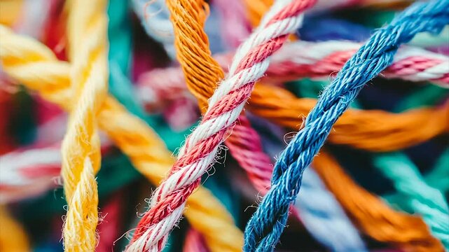Colorful twisted cords in a tangled heap