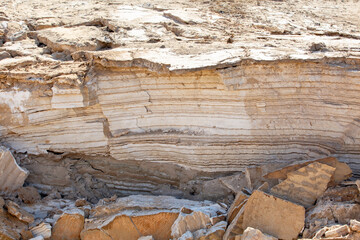 Dead Sea salt mineral formation layers, Jordan