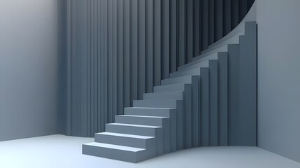 Modern Spiral Staircase in Minimalist Interior Space with Soft Grey Color Palette and Geometric Design