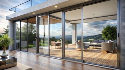 Closeup of Modern Aluminum Frame Sliding Terrace Door System, Showcasing Design, Functionality, and Aesthetic Appeal for Contemporary Homes and Outdoor Living Areas