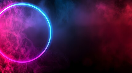 Obraz premium Abstract Neon Background with Colorful Circular Light and Smoke Effects in Dark Environment