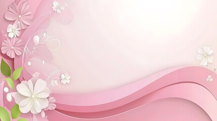Elegant Floral Background Design with Pink Waves and Delicate Butterflies for Creative Projects
