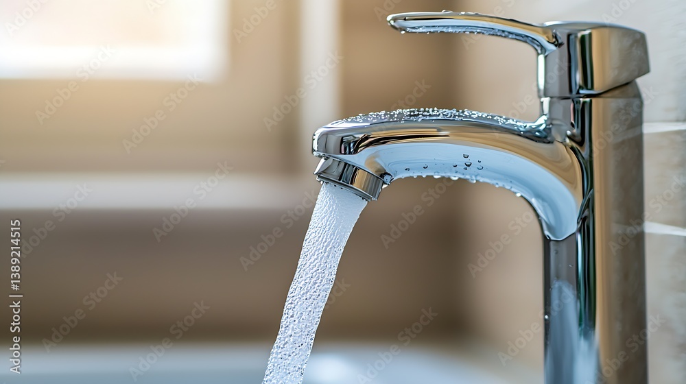 Aufkleber modern chrome faucet with sparkling water flowing gracefully into a white sink capturing the essence
