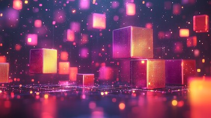 Abstract digital art with glowing cubes
